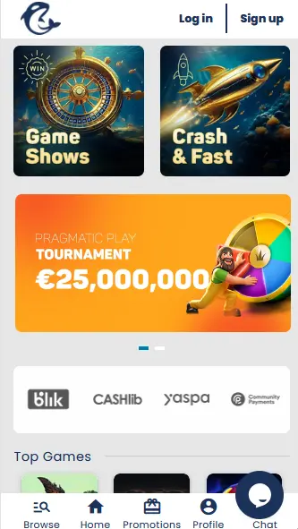 Mobile Ansicht der Casino Orca App