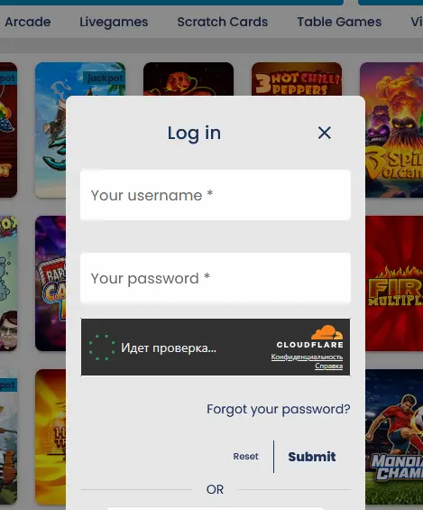 Login-Maske von Casino Orca